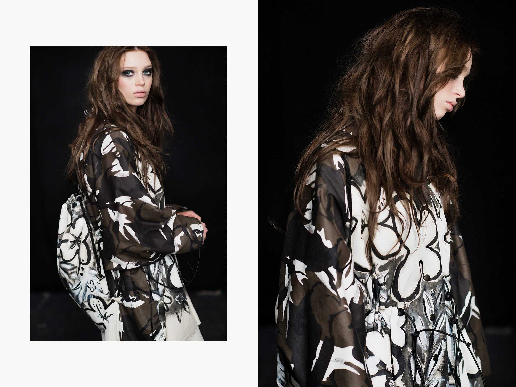 moody fashion editorial studio shoot of a model wearing contemporary irish designer clothes